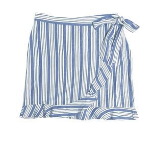 Loft Blue White Striped Faux Wrap Linen Skirt Ruffle Bow Tie Size 12